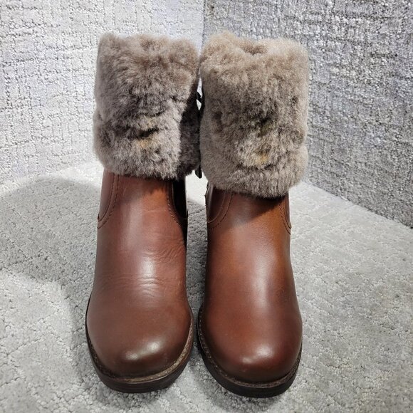 Trask Myrah Women's Size 6.5 M Brown Leather Shearling Trim Waterproof Booties - Picture 2 of 13